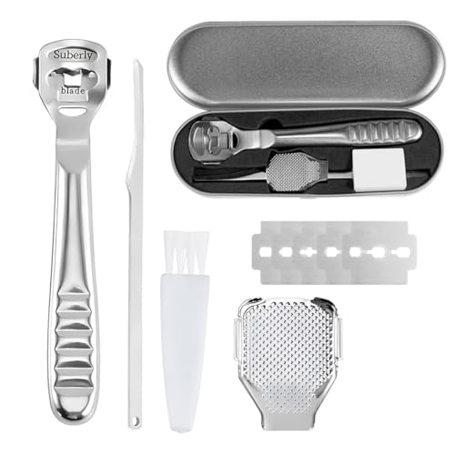 Tagliacalli, Togli Calli, Professionali Lima per piedi in Acciaio Inossidabile Pelle Dura Rimozione Lime per piedi con 10 lame di ricambio Pedicure Cura dei Piedi Strumenti per Calli Argento