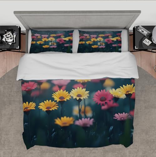 Housse de couette bohème en microfibre douce imprimée de fleurs multicolores