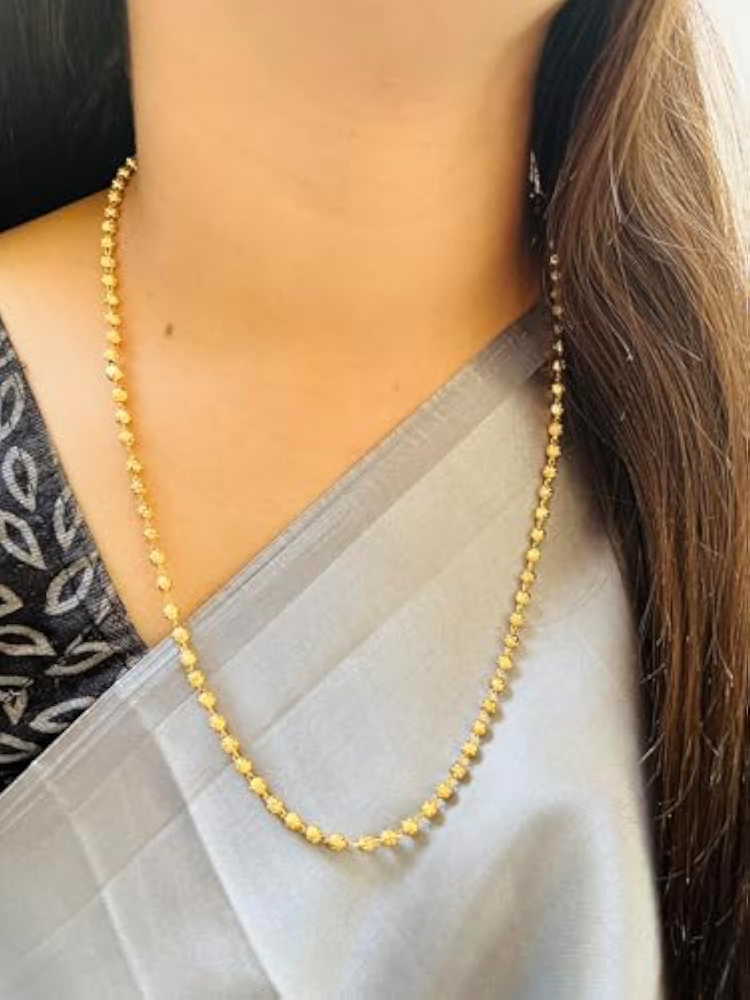 Gold Plated Long Matar Mala Traditional Chain Necklace