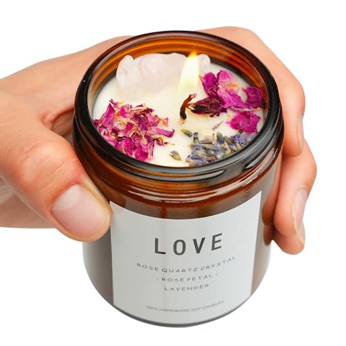 Love Spell Candles Ritual Soy Wax Crystal Manifesting Garnet Rose Quartz Pink Crystal Candles.(Love)