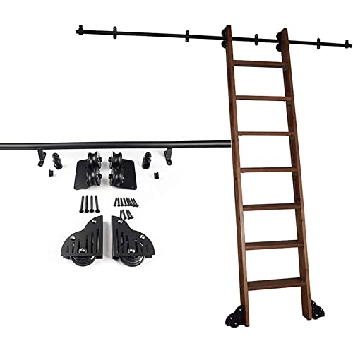Kit de hardware para escalera de biblioteca con riel redondo móvil de acero negro 3
