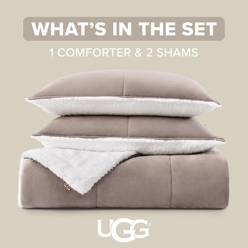 UGG Blissful Comforter Set with 2 Pillow Shams, Warm Winter Bedding, Fluffy Reversible Down Alternative Bedding, King/California King Size Comforter Set, Brown Fawn - Thumbnail 3