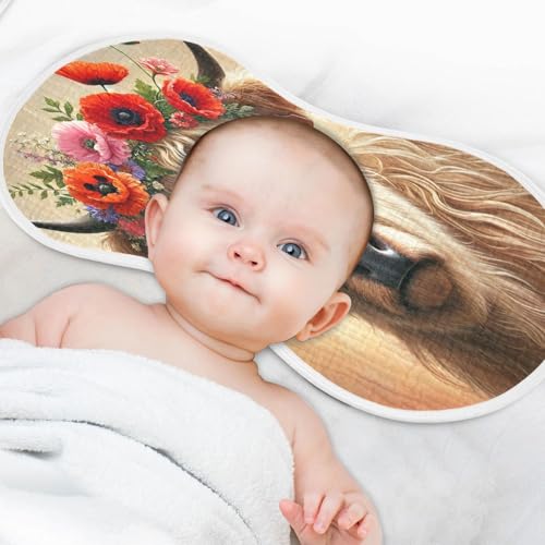 Highland Cow Wildflowers Baby Burp Cloths Cotton Burp Clothes Absorbent Muslin Burp Cloths Soft Burp Cloth Rags for Boy Newborn Girl Unisex 1 Pack 22x11 Inches4