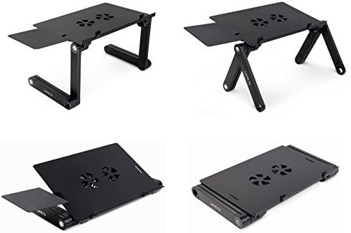 Lavolta Laptop Table Desk with Cooling Pad - Laptop Notebook Stand Adjustable with Mouse Board - Collapsible Ergonomic Breakfast Bed Tray Book Holder - Black