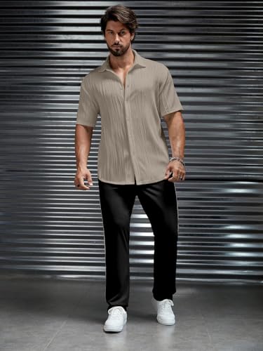 Image of GRECIILOOKS Men Casual Shirt | Stylish Shirt's | Short Sleeve Collared Neck Standard Length | Trendy Button Down Closure Type | Man's Formal Shirts | Solid Slim Regular Fit