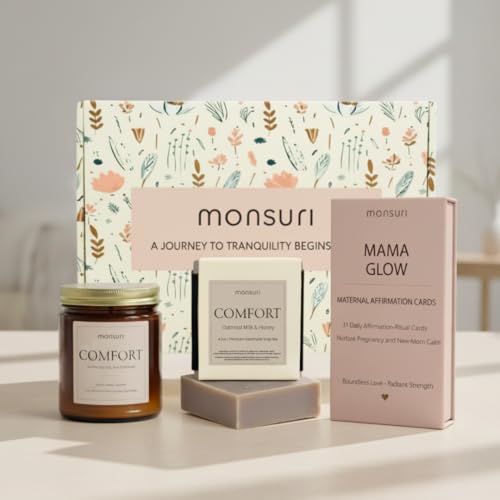 Pregnancy &amp; Postpartum Gifts For Mom | 31 New Mom Affirmation Cards, Vanilla Candle &amp; Oatmeal Soap. Ideal New Mom Care Package After Baby, Pregnancy Gifts for Expecting Mom, Baby Shower Gifts for Mom