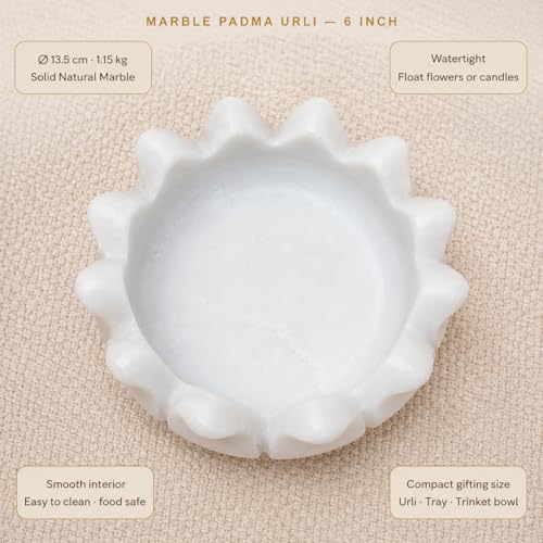 Image of Marble Urli Bowl for Home Decor | Handcrafted Floating Bowl, Decorative Centerpiece for Living Room Table, Luxury Stone Urli Dish, Pooja Decor & Festive Gift Item (Padma /6 Inch)