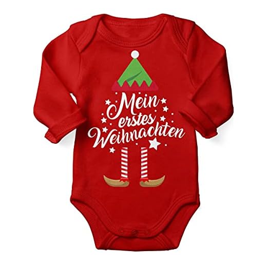 Mikalino babybody med ordspråk för pojkar flickor unisex långärmad min första jul (jul-älv) | handtryckt i Tyskland | Handmade with Love