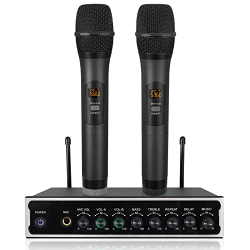 【Cosa Offriamo】Sistema di microfono supporto ingresso audio di vari dispositivi, connessione senza fili, non più limitato dai cavi, in modo di usarlo liberamente anche all’aperto, ideale per intrattenimento per la famiglia, Karaoke, Feste, Conferenze, Eventi e altro ancora.