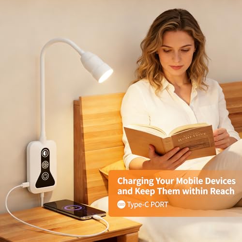 Image of Wall Mounted Reading Light, Wall Light with Motion Sensor Switch, 5 Dimmable & 5 Color Temperature Adjustable, USB-C Output, Flexible Neck Book Light for Bed, Sofa, Desk,Dorms, Heaboard