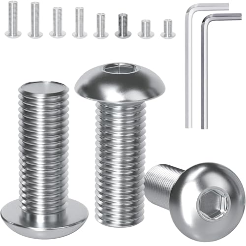 YOOPIN Lot de 60 vis à tête bombée M5 x 12 mm à six pans creux Vis à tête plate M5 en acier inoxydable 304 avec clés à six pans creux pour montage de meubles