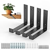 Shelf Bracket 8 Inch, Heavy Duty Floating J Shelf Brackets Black Metal Wall Shelf Brackets with Lip...