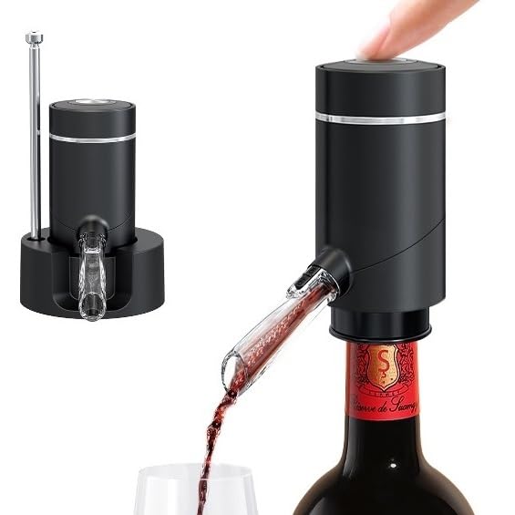 Electric Wine Aerator and Decanter, Pump Dispenser Set, Smart Wine Dispenser, Best Wine Gifts (Black - Rechargeable)