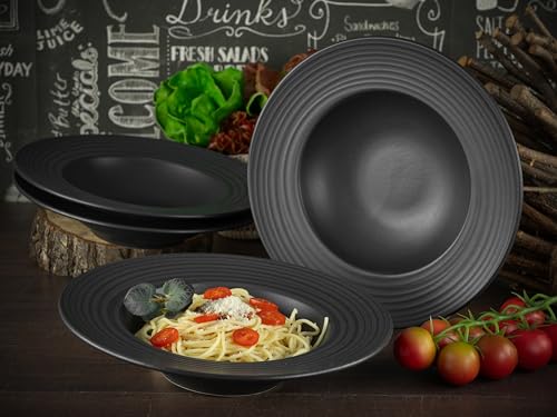 CreaTable, 21821, Serie Lava Stone black, 4-teiliges Geschirrset, Teller Set aus Steinzeug, spülmaschinen- und mikrowellengeeignet, Made in Portugal