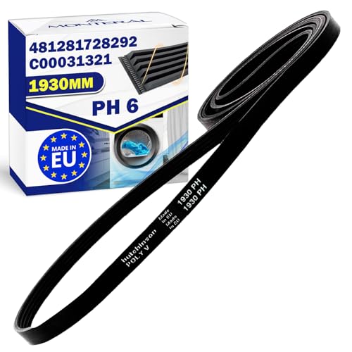 Courroie Seche Linge Poly-V 1930 PH 6 avec le Code Original 481281728292 pour Whirlpool pour Bauknecht C00031321 pour Indesit - MADE IN EU - Garantie de 10 Ans...