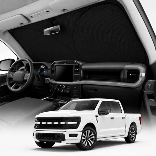 REEVAA 2026 3rd Pro Windshield Sunshade for 2015-2026 Ford F150/250/350/450 | Dual-Layer Heat & Sun Defense, OEM Design | Foldable Sun Shade Car Accessories with Storage Bag