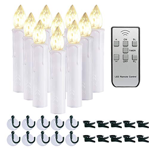 Homemory 10 PCS LED Window Candles with Remote Timer, Battery Operated Flameless Taper Candles Light with Clips Suction Cups Warm White Light for Christmas Halloween Dia 0.7 x 4