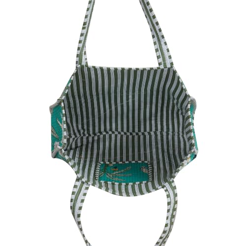 Image of Cotton Tiger Block Print Tote Bag, Indian Handmade Shopping Shoulder Bag, Unisex Market Daily Use