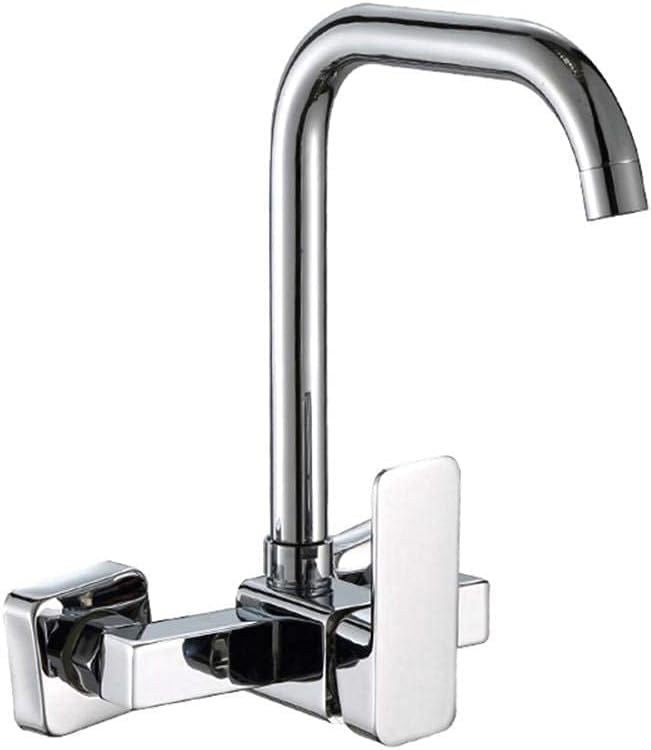 XAZLBIW Grifo Mural Cromado, para Cocina, Fregadero, balcón, lavandería, Piscina, con válvula mezcladora de Agua fría y Caliente. Se Necesita Grifo.