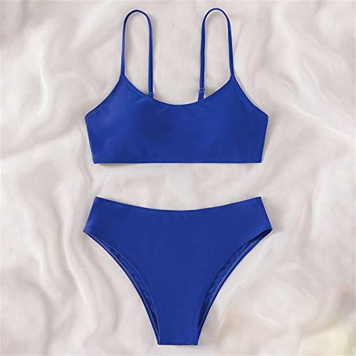 Girl's 2 Piece High Waisted Spaghetti Strap Cute Swimsuit Bathing Suit Solid Bikini Sets Swimwear for (Blue, 14 Years)3