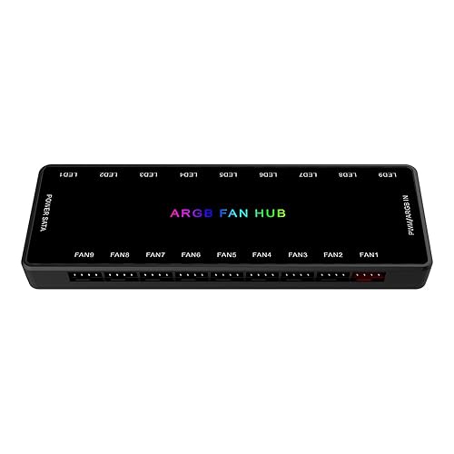 Miniatura 4 de ARGB y PWM HUB, 9 puertos para iluminación RGB direccionable con PWM, 1 a 9 divisor de placa trasera magnética multivía 5V3PIN ARGB, adaptador de