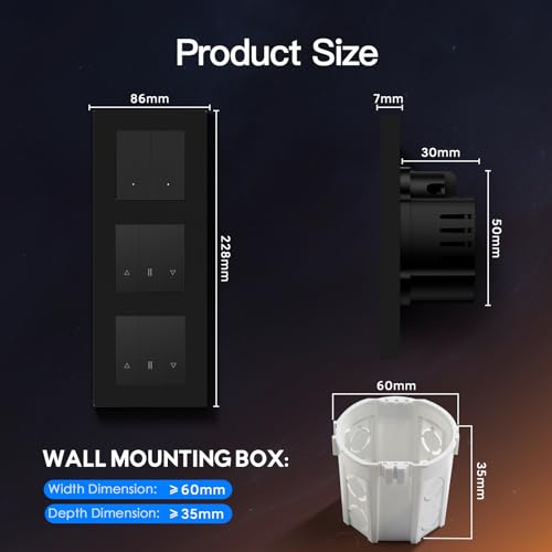 BSEED Zigbee Lichtschalter mit Doppel Rolladenschalter, Smart Schalter Unterputz Kompatibel mit Alexa/Google Home/SmartLife, PC Rahmen, ben&ouml;tigt Nullleiter & Zigbee-Gateway, 2 Fach 1 Weg, Schwarz