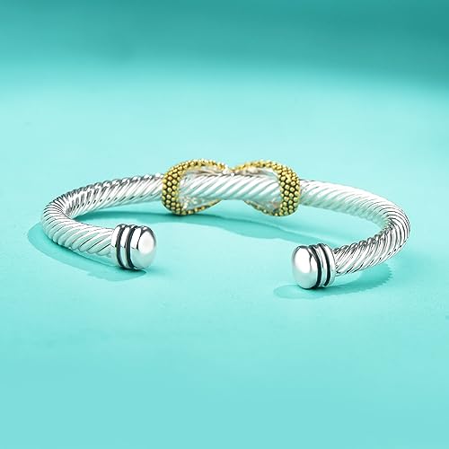 UNY JEWEL Women's Fusion Twisted Cable Bracelet Two Tone Gold Dots Caviar Imitation Pearl Cuff Designer Inspired Bangle3