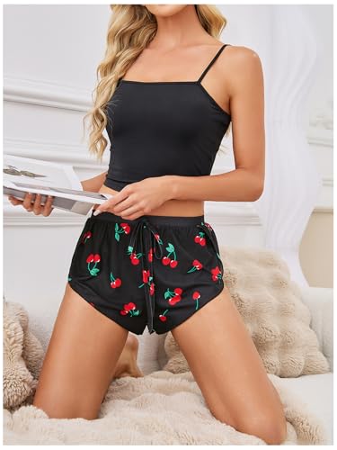Image of MakeMeChic Women's Pajama Bottoms Floral Print Tie Front Micro Short Side Slit Summer Lounge Shorts