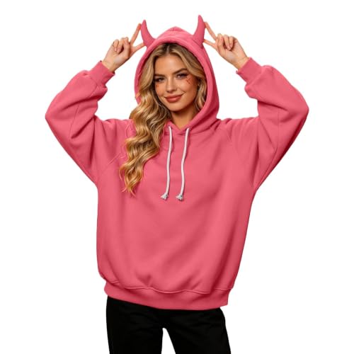 Fall Hoodies for Women Fleece Devil Horn Harajuku Pullover Sweatshirt - image 1