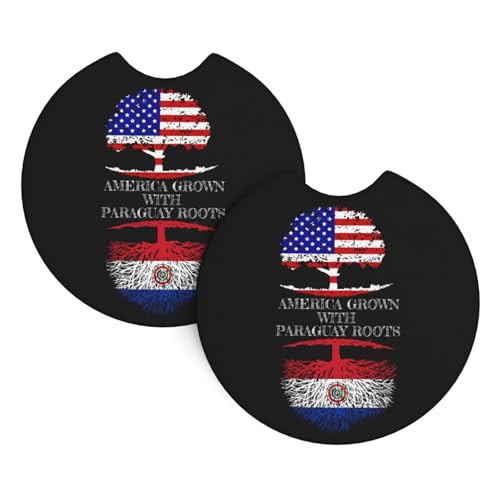 Lot De 2 De Verre Universels Paraguay, Racines Paraguayennes Et Amérique Lot De 2 Tapis De Porte-Gobelet Imperméable Absorbant Dessous De Verre, pour Faire La Fête, Camion, SUV, 6.9cm