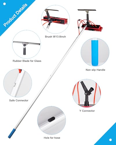 Image of Solar Panel Cleaning Kit, 40ft Water Fed Poles, Long Hose, Brush & Squeegee, 2 Dusting Brush for Solar Panel High Window Roof Cleaning