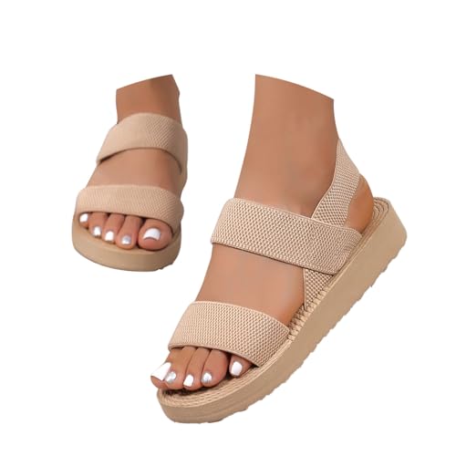 pvucpot Sandales Plateforme Femme Nu-pieds Confortables Sandale Élastique Sangle Tricot Sandale Femme Ete Plate Respirantes Semelles épaisses Compensées Sandales Chaussures Mode