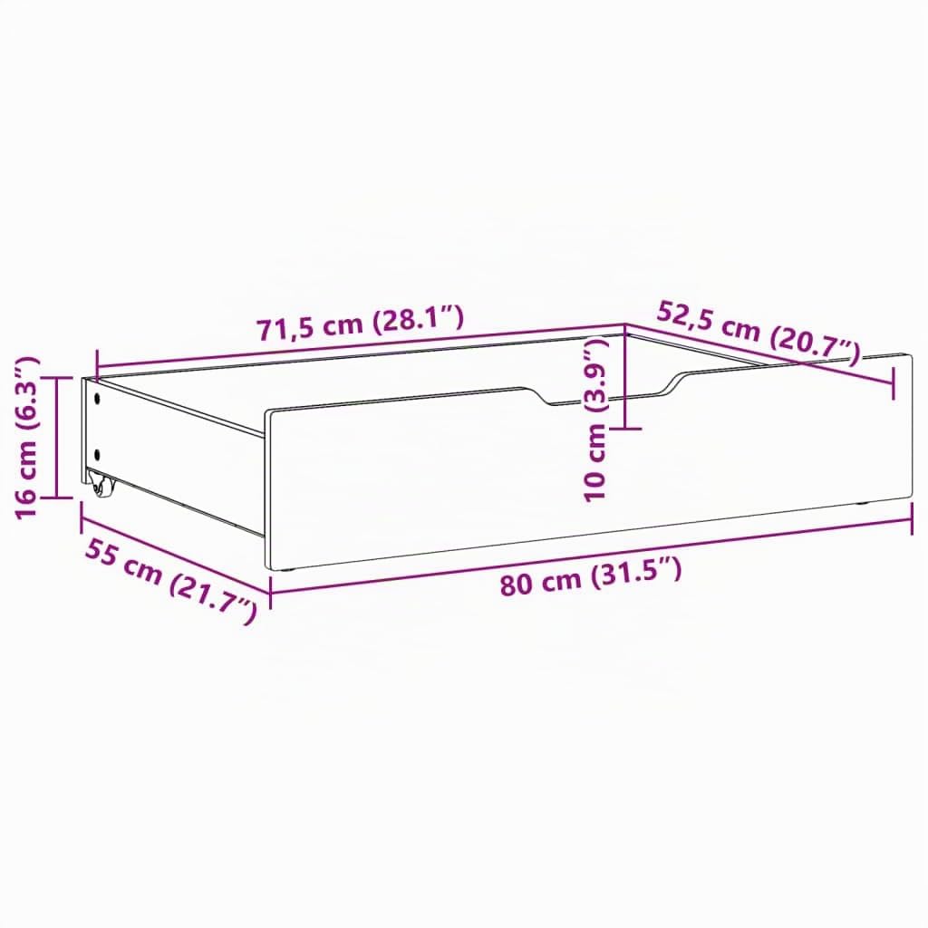 Gecheer Cassettiera sotto Letto, Salvaspazio con Ruote, 80x55x17 cm, Legno Massello di Pino, Bianca, per Camera da Letto, Organizzazione Biancheria e Abbigliamento
