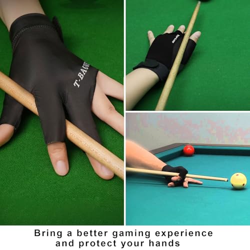 AONAYO Einzelpackung Billard Handschuh,Billard Handschuh Links,Snookerhandschuhe,Einstellbar Billiard Handschuhrutschfeste Billardhandschuhe,Dreifinger-Billardhandschuhe,Atmungsaktiv,Schwarz