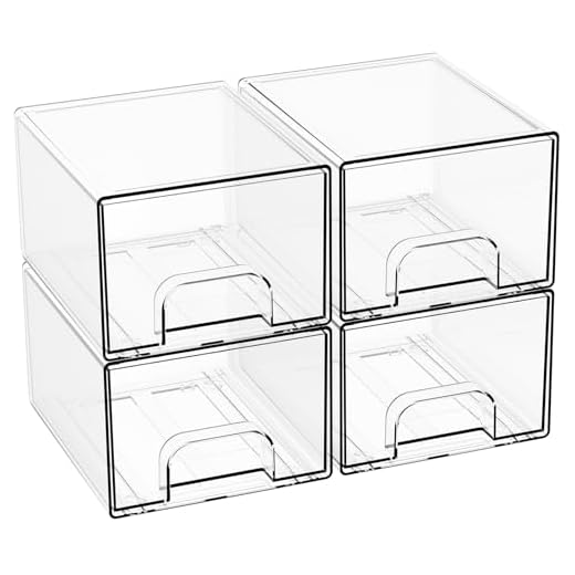 Yieach 4 Pack Stackable Storage Drawers,4.4" Tall Makeup Organizer Countertop,Clear Acrylic Storage Containers Bins for Vanity,Bathroom,Undersink,Plastic Baby Bottle and Medicine Cabinet Organization