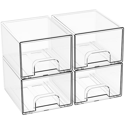 Image of 4.4" Tall Small Clear Acrylic Stackable Storage Drawers for Vanity,Under Sink,Bathroom Closet,Medicine Cabinet Organization and Plastic Storage Bins for Organizing Makeup,Baby Bottles,Pacifier,4 PCS