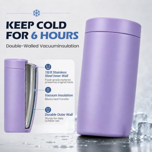 Image of 4-in-1 Slim Can Cooler Easy to Hold Insulated Beer Can Holder Double-Walled Stainless Steel for All 12 Oz Cans (lilac purple)
