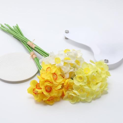 MonoSora Artificial Daffodil Bunches 3 Pack Yellow White and