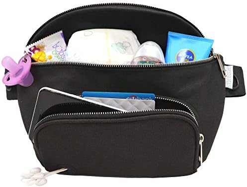 Suessie Fanny Pack Diaper Bag - with Baby Changing Pad & Waterproof Wipes Pocket - Stroller Organizer Black