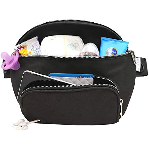 Suessie Fanny Pack Diaper Bag - with Baby Changing Pad & Waterproof Wipes Pocket - Stroller Organizer Black Cover