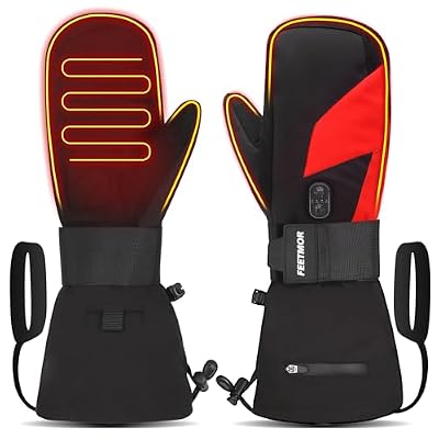 FEETMOR Heated Mittens for Women Men - Electric Rechargeable Dual-Heated Ski Touchscreen Winter Gloves for Arthritis Raynaud Snowboarding Camping Hiking Skiing(Medium)