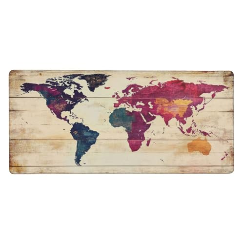 Retro Alfombrilla Ratón XXL 800X400MM, Large Alfombrilla Ratón Mapa mundial Alfombrilla Escritorio Accesorios Base De Goma Antideslizante, Impermeable Mouse Pad XXL 80X40CM, Home Escritorio Decor -888