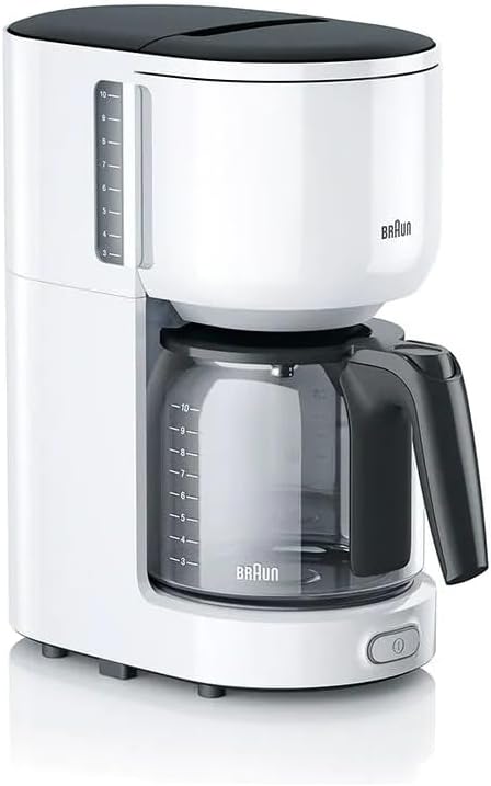Braun PurEase Kaffeemaschine KF 3120 WH – Filterkaffeemaschine mit Glaskanne für 10 Tassen Kaffee, Kaffeezubereiter für einzigartiges Aroma, integrierter Wasserfilter, 1000 Watt, weiß Braun PurEase Kaffeemaschine KF 3120 WH – Filterkaffeemaschine mit Glaskanne für 10 Tassen Kaffee, Kaffeezubereiter für einzigartiges Aroma, integrierter Wasserfilter, 1000 Watt, weiß