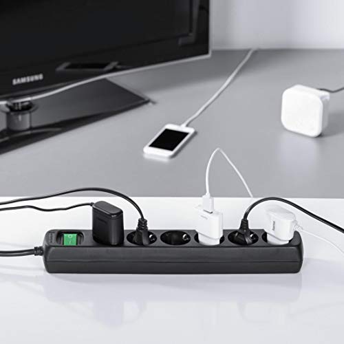 Hama Steckdosenleiste 6-Fach (Mehrfachsteckdose mit 3m Kabel, inkl. Kippschalter, erhöhter Berührungsschutz, Steckplätze um 45 Grad gedreht, Steckerleiste GS geprüft, max. 3500 W) schwarz