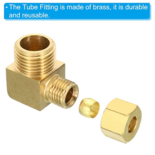 Patikil G1/2 Male X 8Mm Tube Od Brass Compression Tube Fitting, 2 Pack 90 Degree Elbow Pipe Tube Fitting For Plumbing, Hose Connector #TOP4