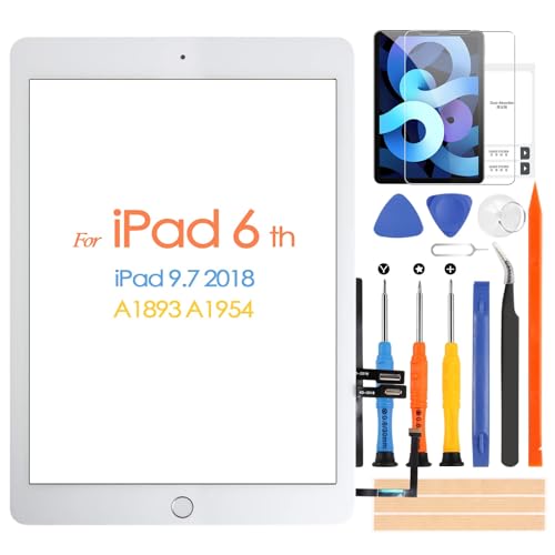 for iPad 6 2018 A1893 A1954 Touch Screen Replacement for iPad 6th Gen Digitizer for iPad 2018 Glass Panel with Tools & Home Button(White,Not LCD Display)