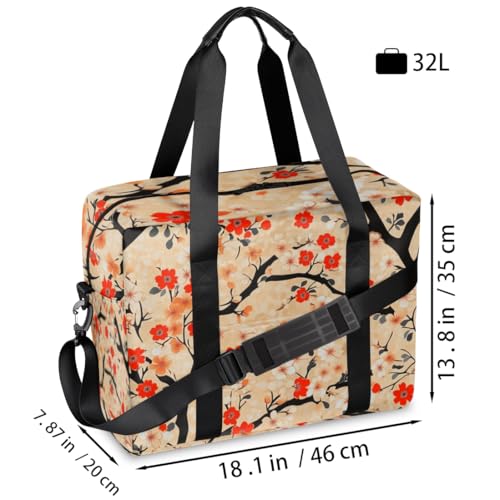 Plum Flower Travel Duffel Bag for Men Women Peach Blossom Floral Sports Gym Bag Waterproof Weekender Overnight Bags Foldable Carry on Backpack for Swim Yoga Fitness Workout2