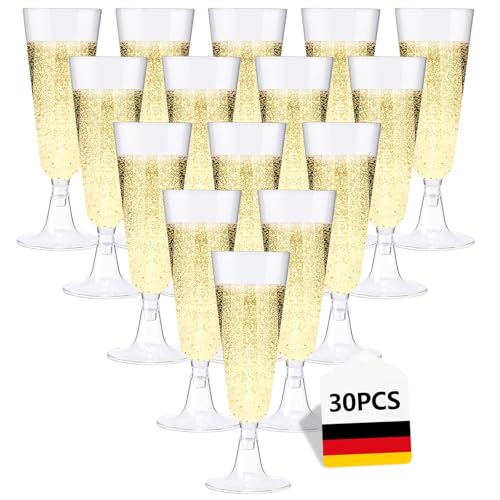 Lutranstra 30 Pezzi Flute,160ml Bicchieri Da Champagne,Calici Natalizi, Calice Riutilizzabili Trasparente Calici In Plastica,Calici Vino Per Feste, Matrimoni, Compleanni