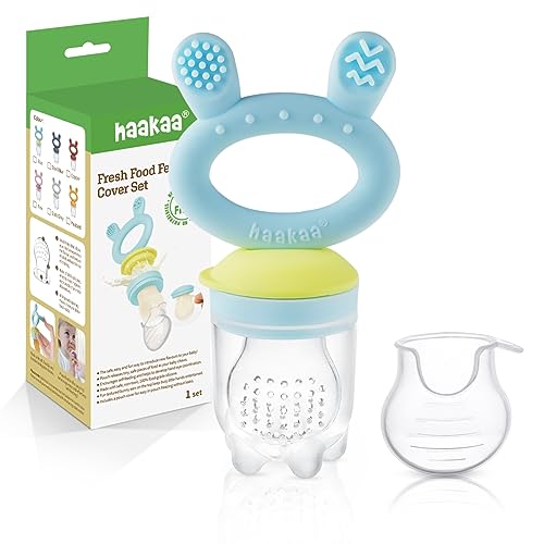 Image of Haakaa Baby Fresh Fruit Food Feeder|Breastmilk Popsicle Mold for Baby Cooling Relief|Silicone Feeder with Pouch Cover for Milk Freezing,BPA Free Baby Feeder for Infant Safely Self Feeding(Blue)