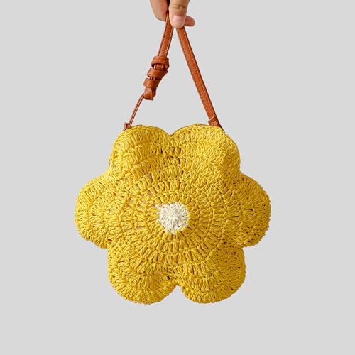 Straw Beach Bag, Summer Fashion Flower Purse Cute Hand-Woven Straw Crossbody Bags for Women Vacation Handbags (Beige)2